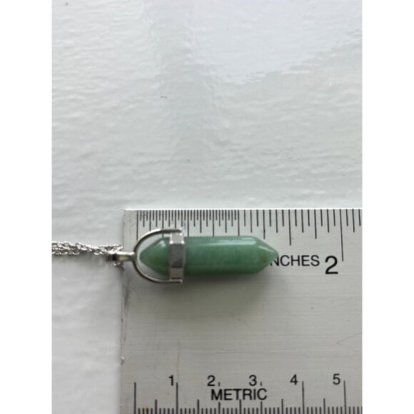 Green Aventurine Crystal Pendant Necklace With Silver-Tone Chain - Picture 4 of 4